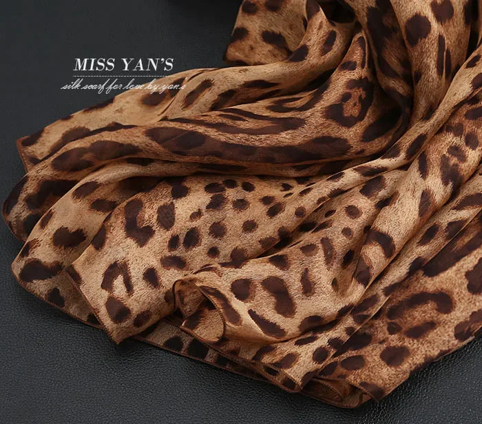 Klasyczny jedwabny szalik w panterkę damski Hangzhou damski 100% jedwabny szalik szal długi szal wiosna jesień zima lato