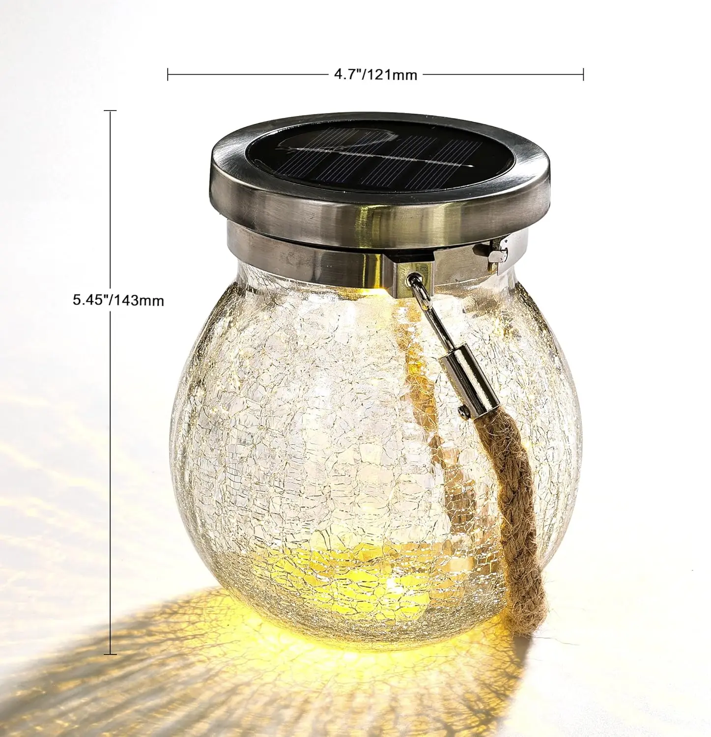 Paquete de 2 linternas solares de vidrio craquelado pesado con panel solar grande, luz de mesa impermeable para exteriores, LED blanco cálido, Chris de jardín