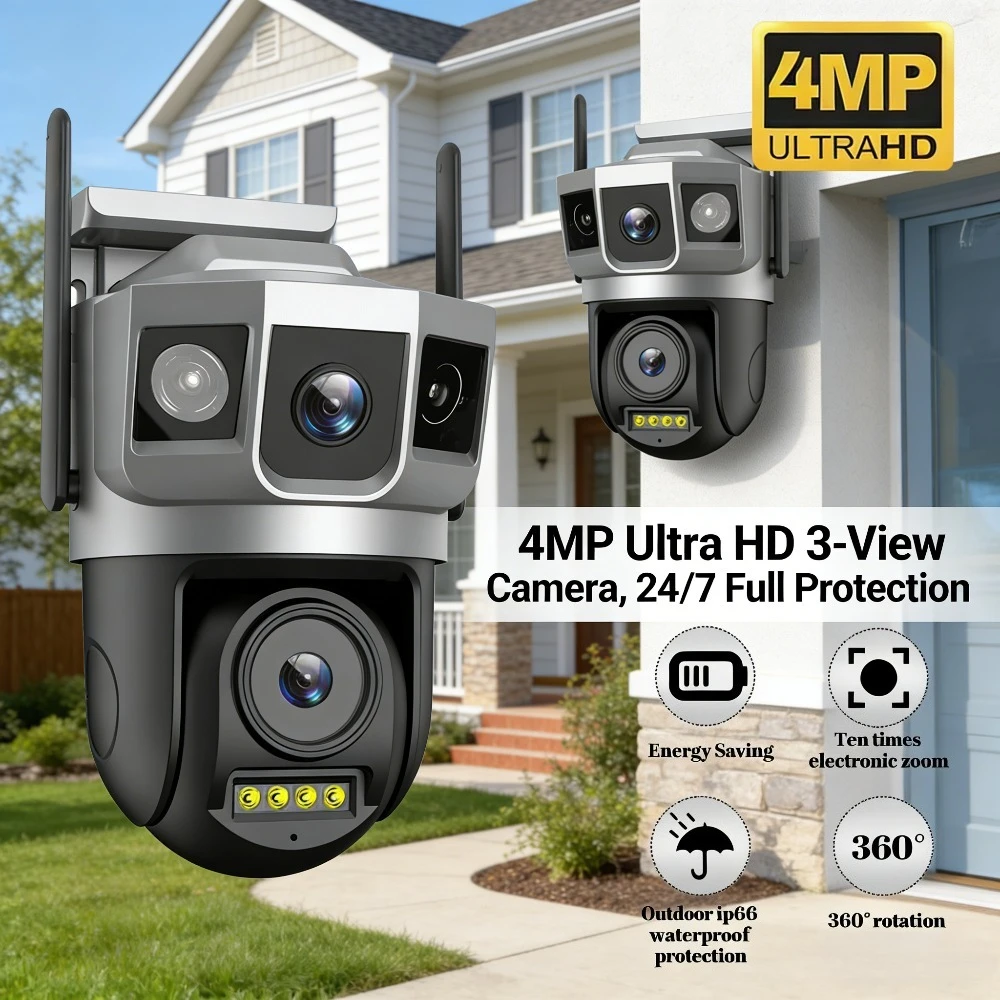 

Камера видеонаблюдения DFITO Triple Screen WiFi с двумя объективами 4MP, PTZ, 270° ° Пан 90 ° Умная камера V380 Pro с ИИ-отслеживанием человека, ИК-ночным видением и функцией поворота/наклона