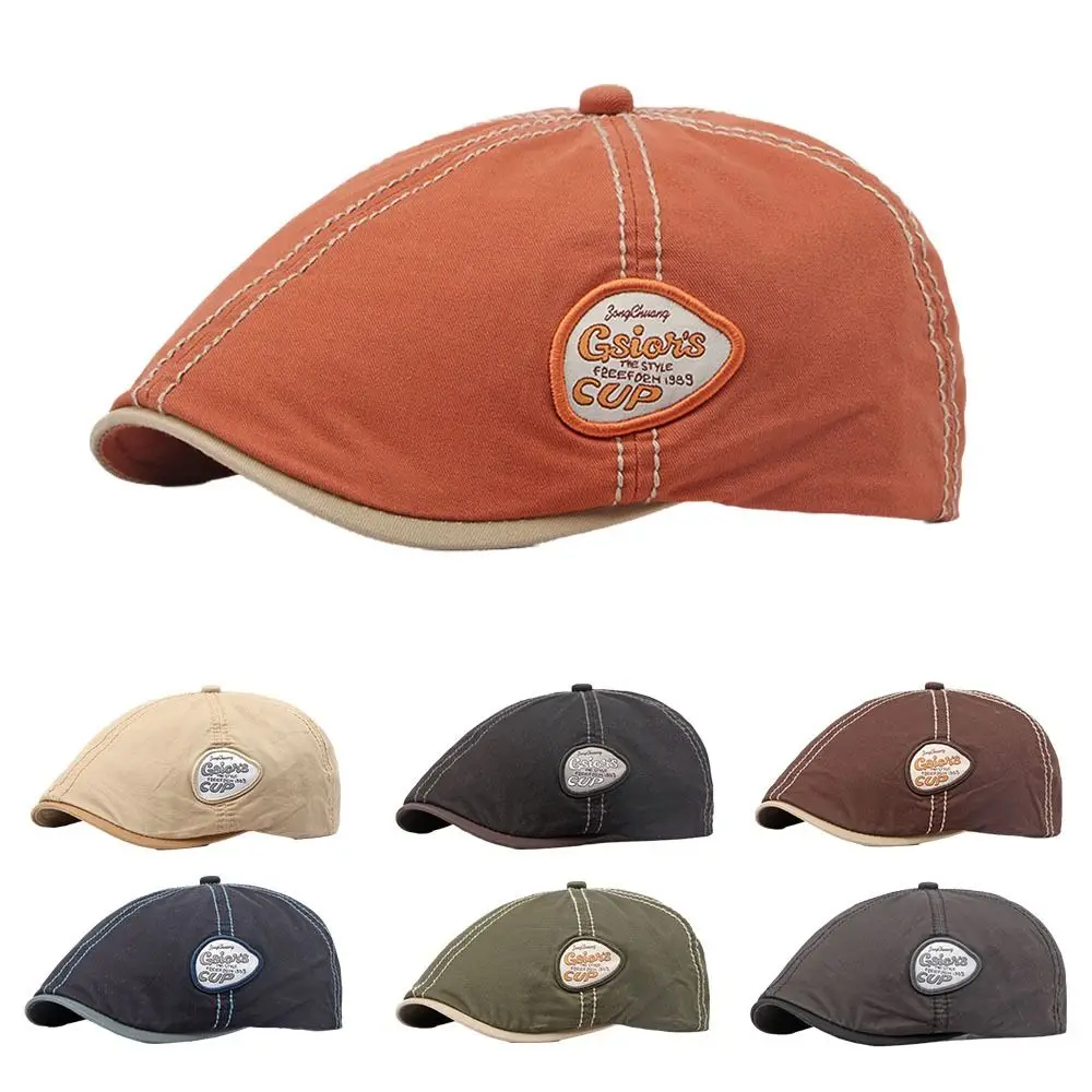 Retro Patchwork Newsboy Flat Cap Adjustable Cotton Beret Cap Breathable Summer Sun Hat for Men Women