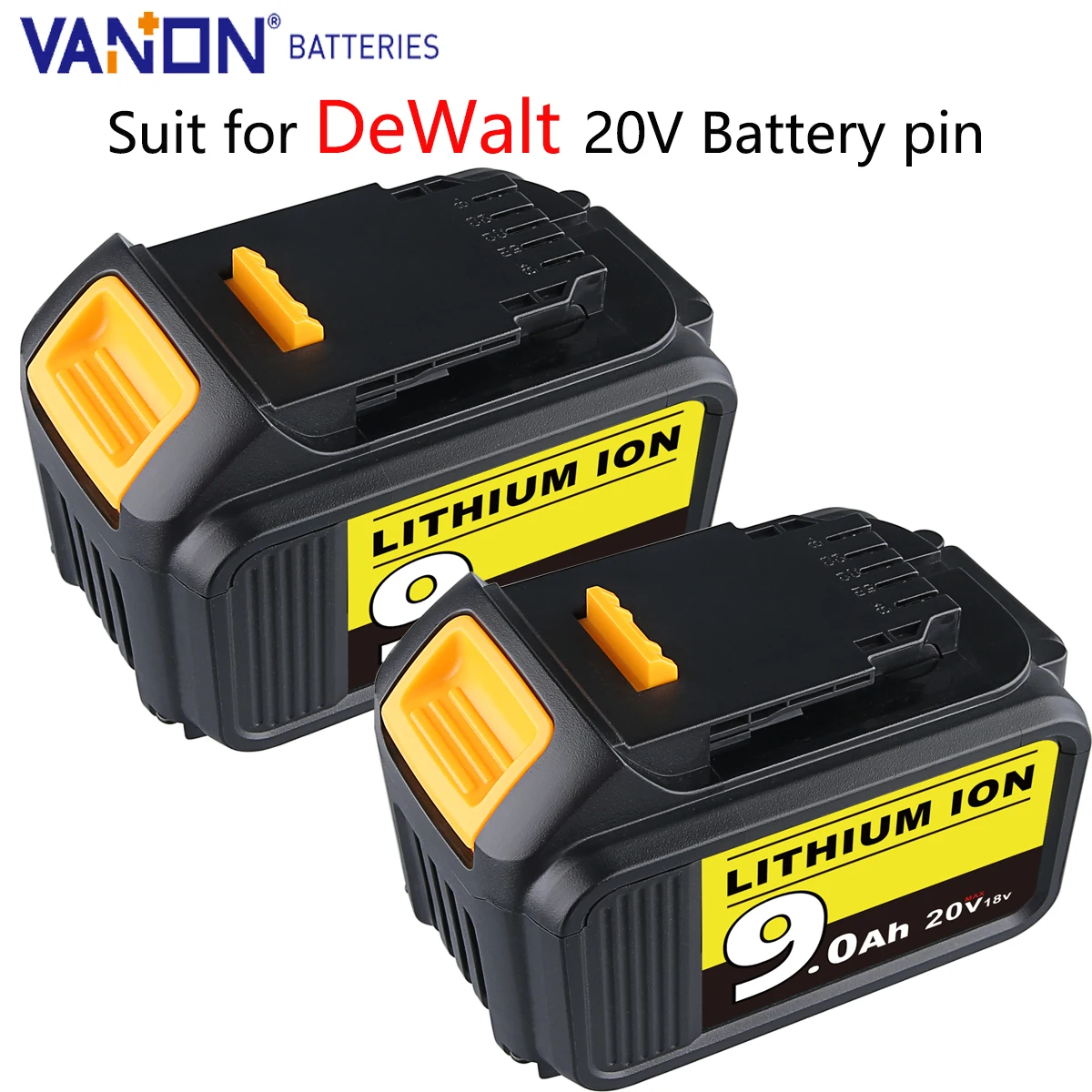 

2 упаковки литиевой батареи Vanon 20 В DCB205 9,0 Ач MAX, замена для DeWalt DCB200 DCB202 DCB206 DCB180 DCB183, штифт для аккумулятора инструмента