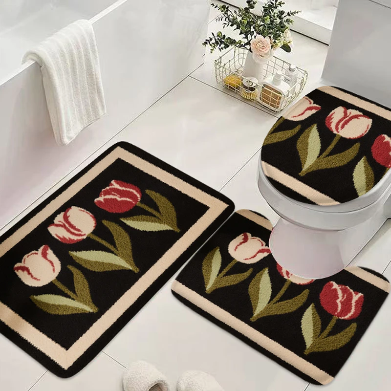 3 stücke pflanze blume hause tür matte U-förmigen wc boden matte dusche zimmer teppich wc anti-rutsch-pad saugfähigen pad flanell teppich