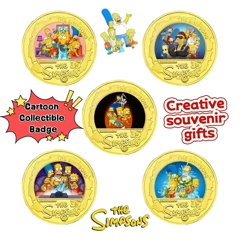

New The Simpsons Marge Bart Lisa Homer High Color Creative Personality Commemorative Coin Badge Collection Commemorative Gift