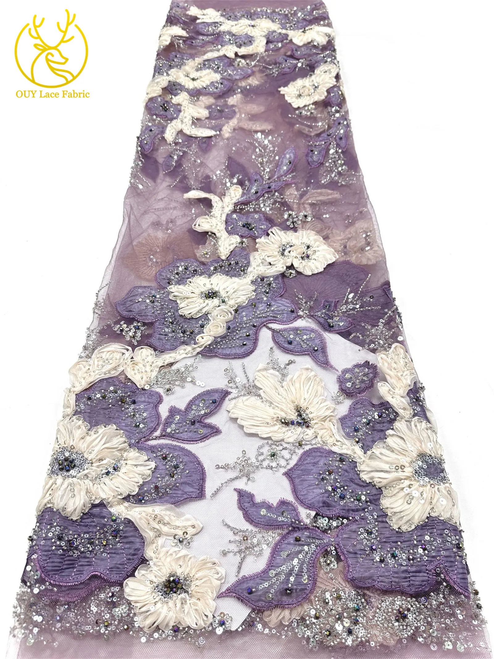3D Handgefertigter Stickerei-Tüll-Spitzenstoff 2026 Afrikanischer Pailletten-Perlen-Spitzenstoff Nigerianischer Brautkleid-Spitzenstoff DIY Nähstoff – Detail 18