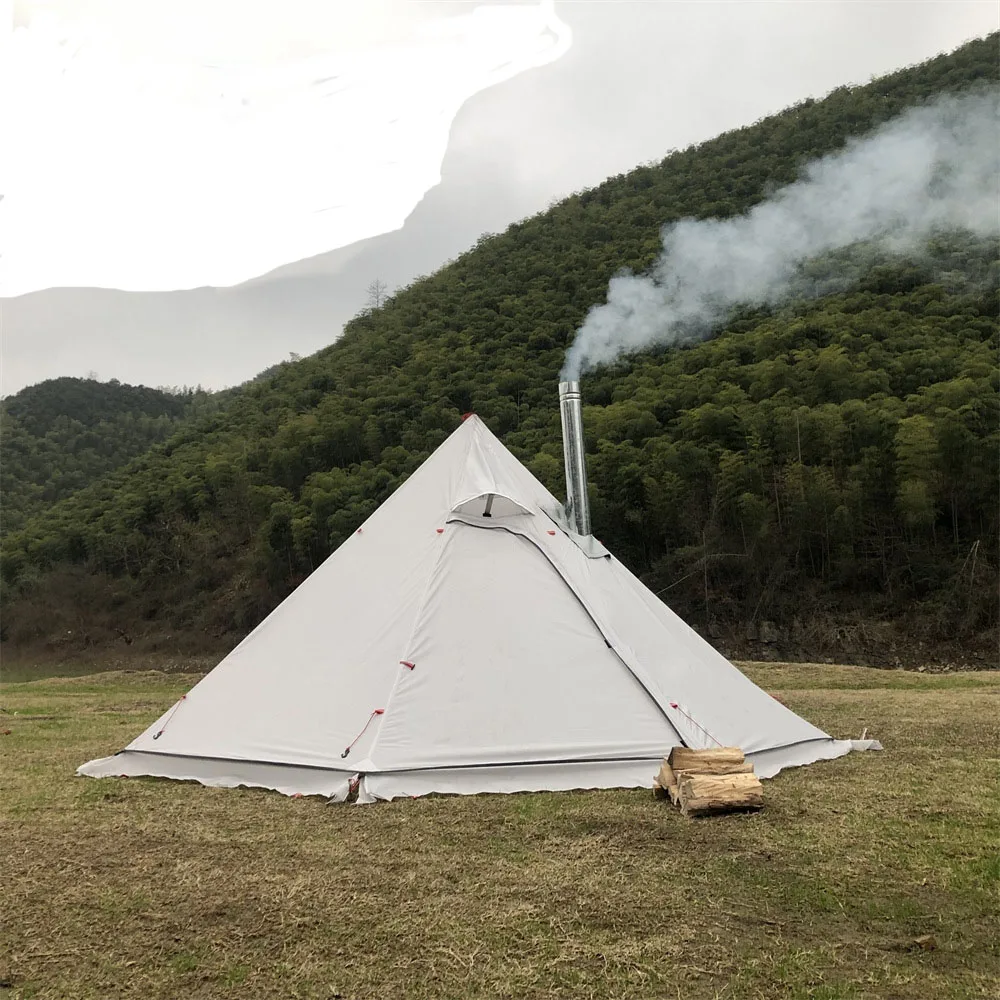 

Ultralight Aluminum Pyramid Tent for Large Winter Waterproof Snow Skirt Wooden Stove Chimney Hole One Bedroom of Campers Cooking