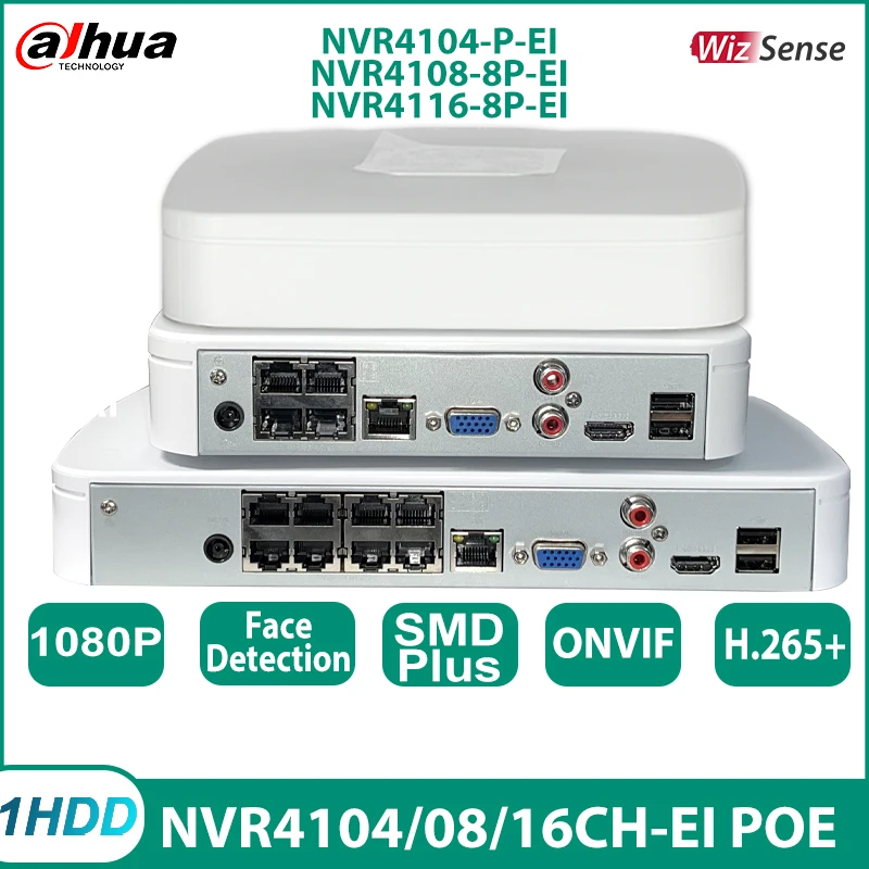 Dahua NVR4104-P-EI NVR4108-8P-EIMultilingual 4/8CH PoE Smart Home Video Recorder Face Recognition WizSense Camera Monitor System