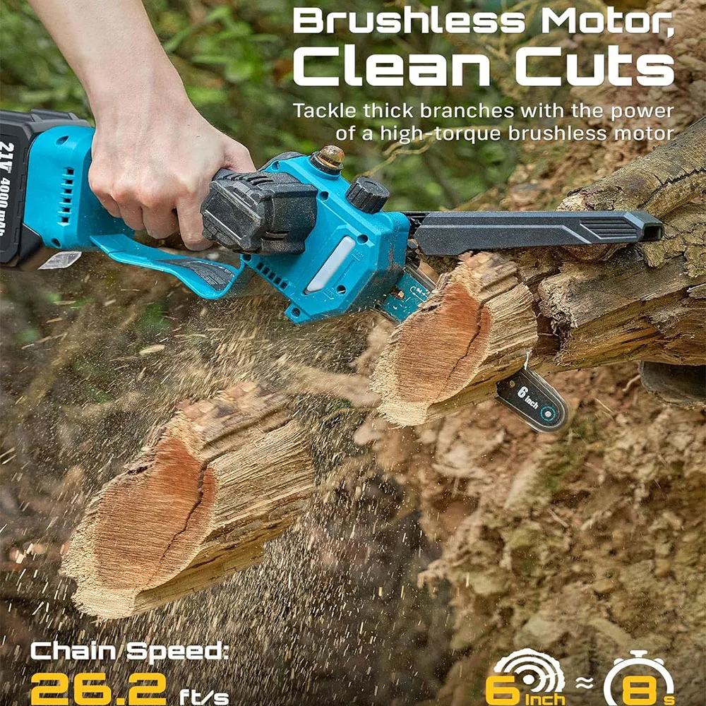 SEESII Brushless 6'' Electric Chainsaw with 2.5M Telescoping Pole High Branch Saw Garden Pruning Tool For Makita18V Battery Pin