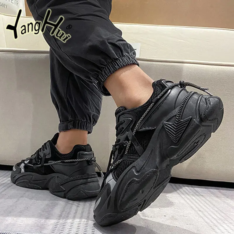 Sneakers Mesh Splicing Korean Style Plus Velvet Keep Warm Sports Leisure Black Shoes for Women 2023 New Autumn Winter