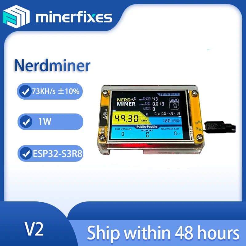 NerdMiner V2 ESP32-2432S028R Hashrate 49K/S 2.8 Inch Smart Display Crypto Solo Lottery Nerd Miner Bitcoin Miner