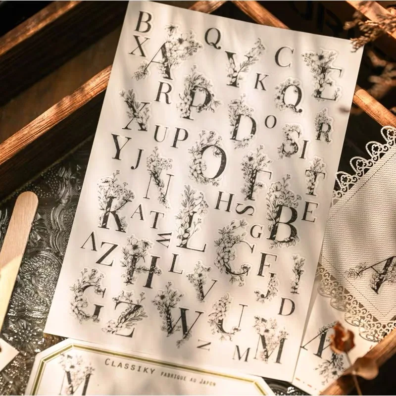 Aesthetic Art Letter Alphabet Rub on Stickers Flower Word Transfers for Scrapbooking Junk Journal Deco Crafting Supplies