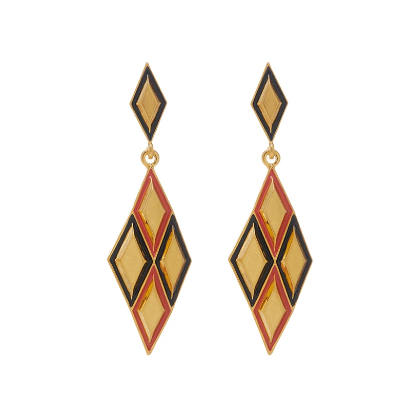 Fraya 2024 New Geometric Rhombus Checkerboard Drop Earrings for Women Fashion Daily Accessory Party Jewelry Birthday Gifts