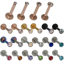 1PC Internal Thread 16G Steel Gold Plated Labret Monroe Studs Lip Tragus Cartilage Helix Earring Piercing Crystal Gem Jewelry