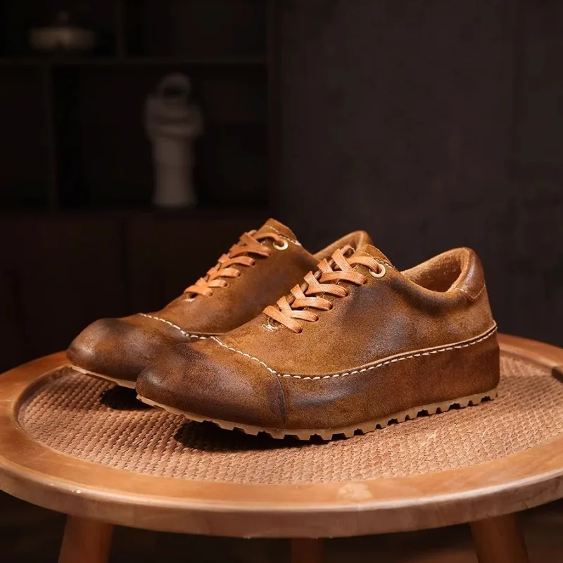 

British Style Genuine Leather Casual Work Shoes Men Oxfords Business Formal Thick Bottom Trendy Leather Shoes Male Spring Autumn