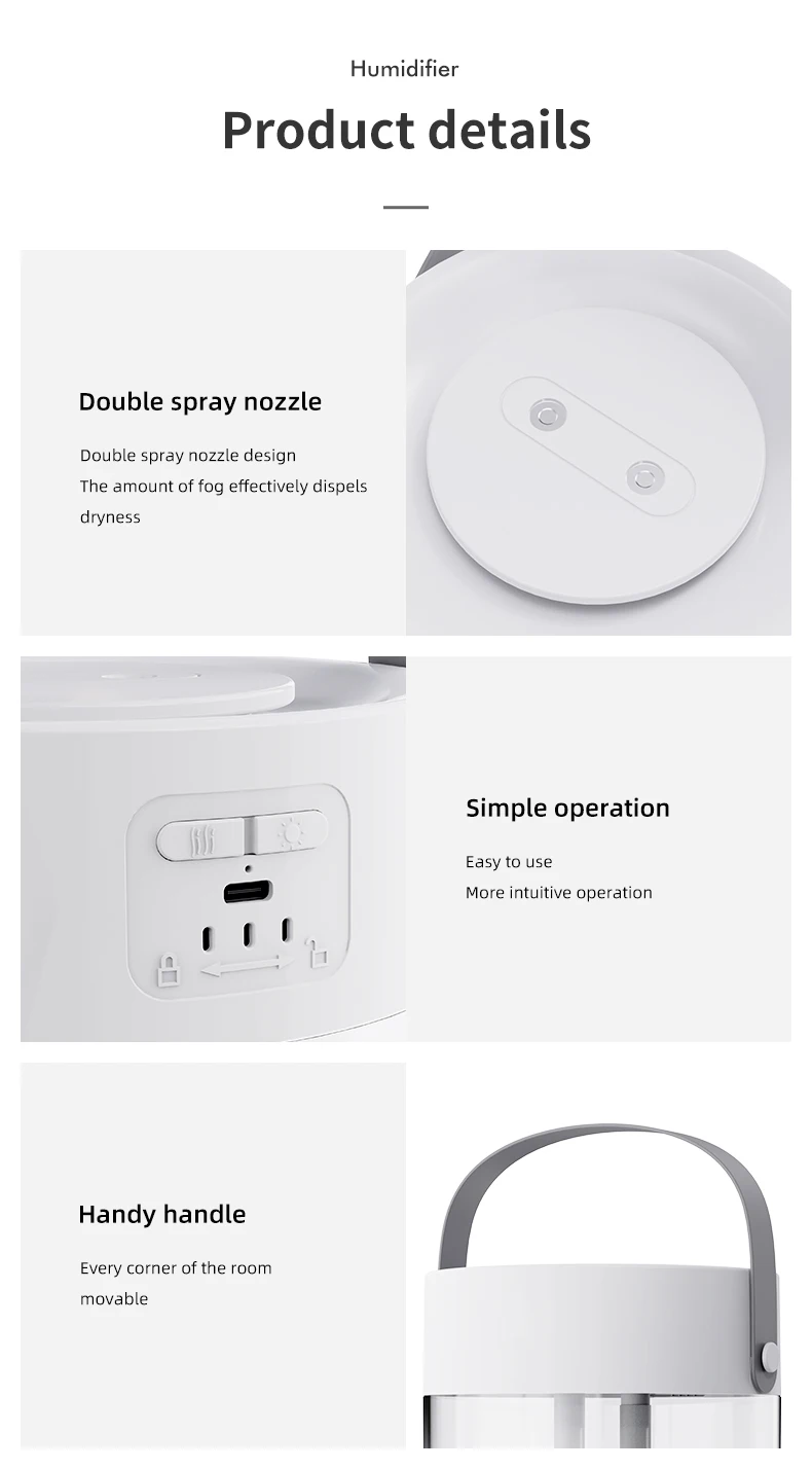 Neue 3L Doppel Spray Luftbefeuchter Zerstäuber Usb Große Kapazität Hause Stumm Schlafzimmer Büro Nachtlicht Digital Display Luftbefeuchter – Detail 13