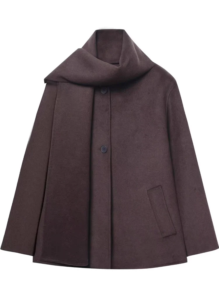 2025 Inverno New Lazy Sle Retro Sciarpa lavorata a maglia mista ort Cappotto da donna Faion Fibra di poliestere Lungo Sve Lunghezza regolare