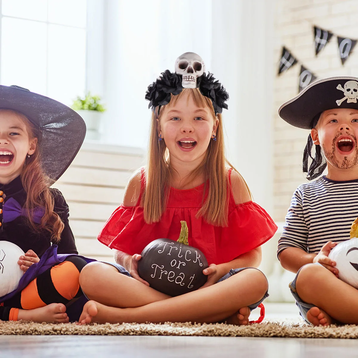 

Halloween Skull Headband Rose Flower Hair Accessories Black Lightweight Elastic Hoop Comfortable Headdress for Costume Party