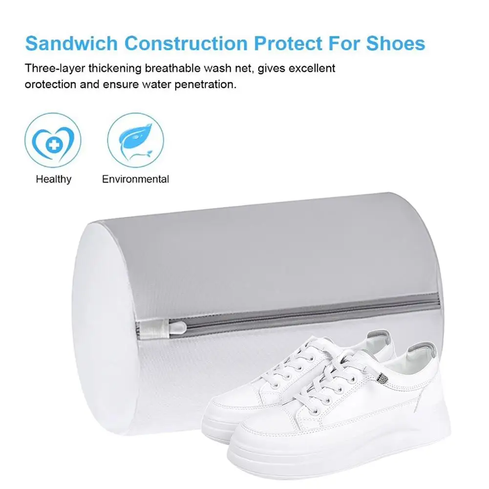 Cylindrical Shoe Washing Laundry Bag with Zipper Breathable Mesh Anti-deformation Shoe Protector Pouch Multifunctional Wash Bag