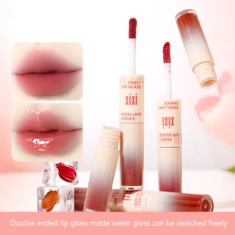 Brillo de labios resistente al agua de doble cabezal, brillo de labios de terciopelo mate, esmalte de labios de larga duración, tinte rojo Sexy, maquillaje de lápiz labial líquido, 1 ud.