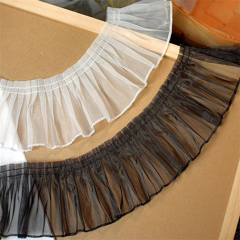 7.5CM Wide White Black Tulle 3d Pleated Organza Ribbon Frills Ruffles Trim DIY Crafts Dress Collar Neckline Sewing Fringe Decor