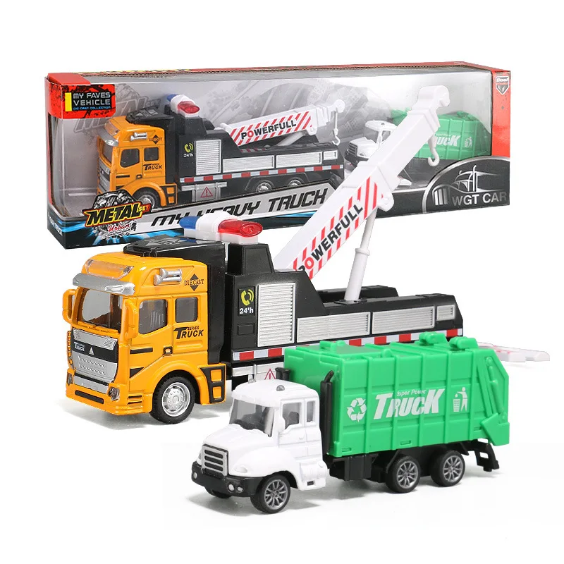 Children\'s Garbage Sorting Alloy Toy Car Large Size Pullback Rescue Towing Sprinkler Truck Combination Kids Toy Car Gift B99