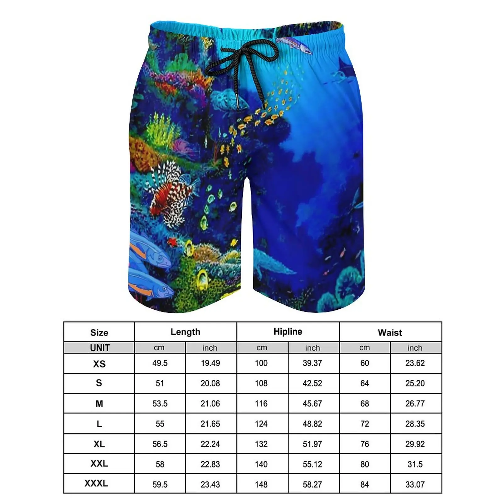 Tropical Marine Board Shorts Men Deep Blue Sea Board Short  Classic Draw String Board Pants Big Size