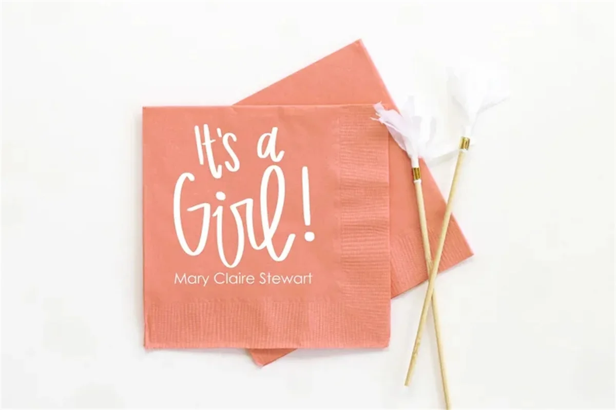 

50 PCS Girl Baby Shower Decorations Personalized Beverage Napkins Custom Cocktail Napkins It's a Girl Gender Reveal Party