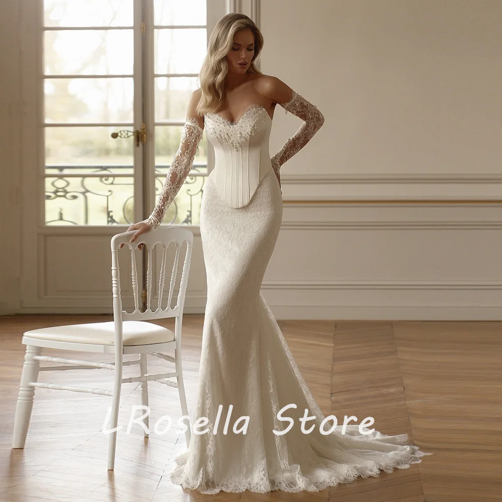 LRosella Wedding Dress Sexy Sweetheart Beading Mermaid Long Sleeve Elegant Exquisite style Luxury  فساتي2024 with Sweep Train