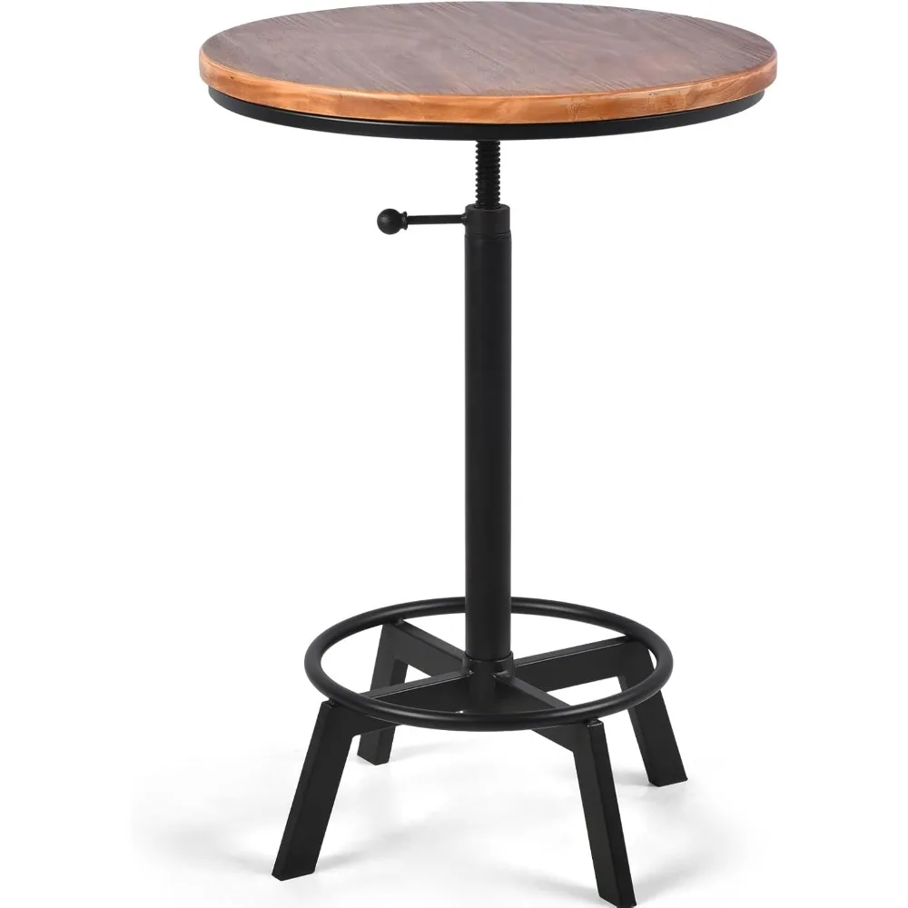 

Adjustable Swivel Bar Table 30"-35.4" Round Wood Tabletop 23.6" Dia, Rustic Industrial Kitchen Dining Living Party Office Coffe