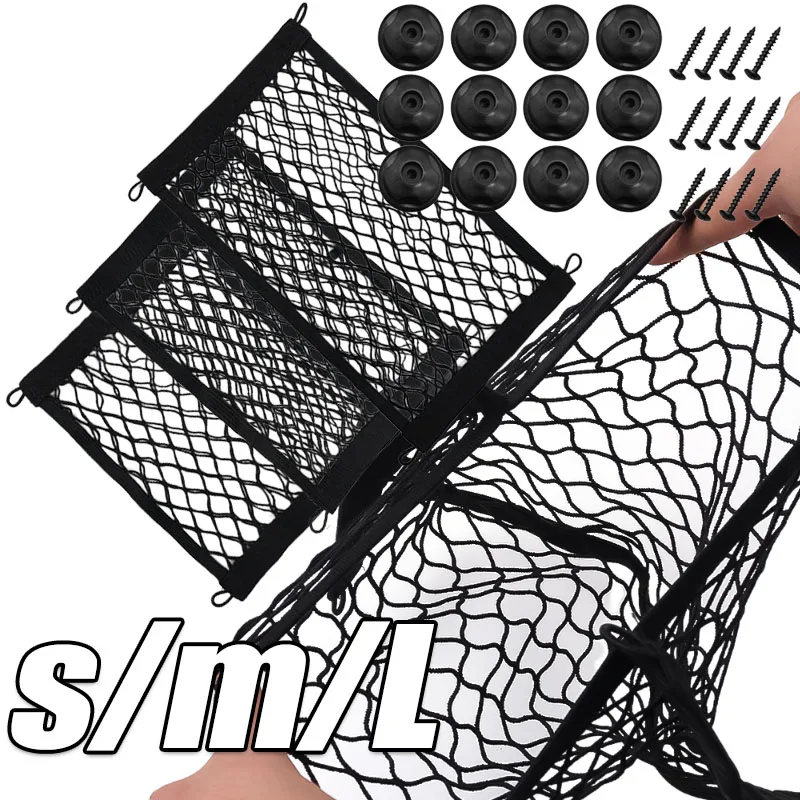 Car Elastic String Net Magic Sticker Storage Bag Back Rear Trunk Storage Net Seat Auto Organizer Seat Back Bag 25x40cm