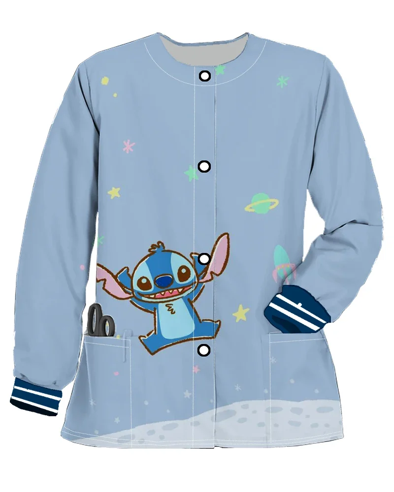 Pocket Doctor's Uniform Vest Knop Dames Medisch Sweatshirt Cartoon Jas Met Lange Mouwen Ronde Hals Jas Verpleegstersuniformen