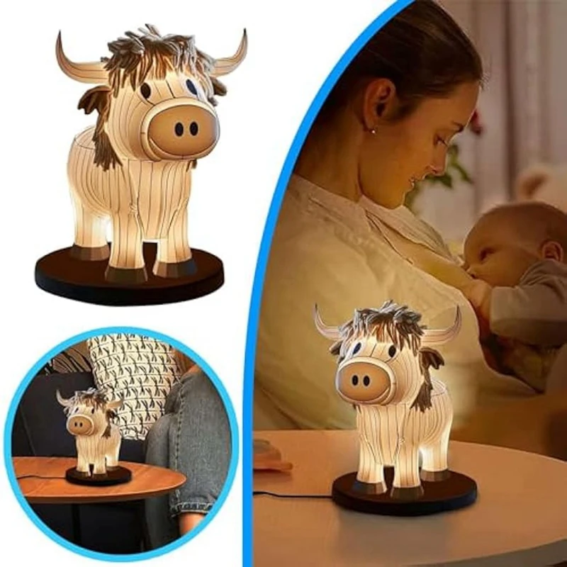 Cow Table Lamp Farmhouse Cow Night Light, Cow Bedside Lamp USB Small Nightstand Lamp For Home Office Bedroom Living Room