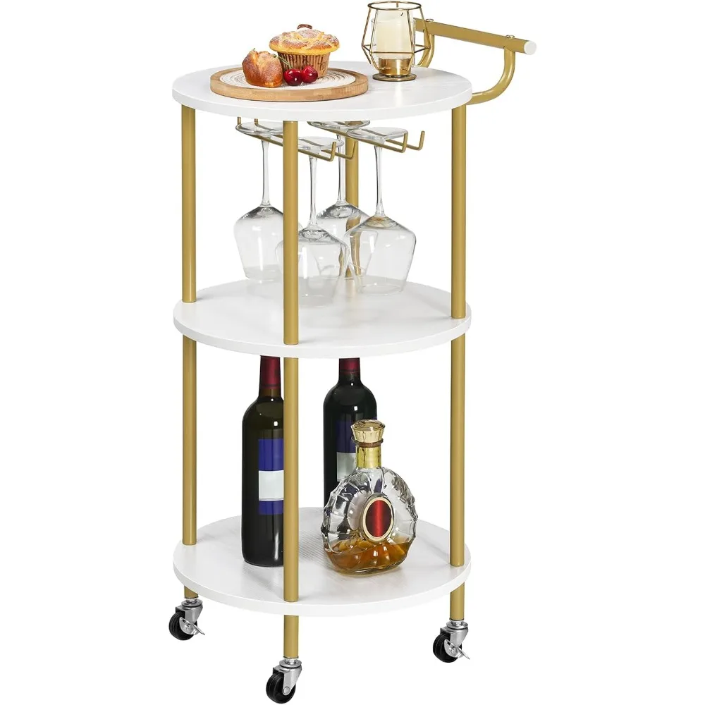 

Gold Bar Car, Home Bar Service Car, Rolling Drink Cart with Wine Rack and Glass Rack, Kitchen, Dining Room, Living Room, Party