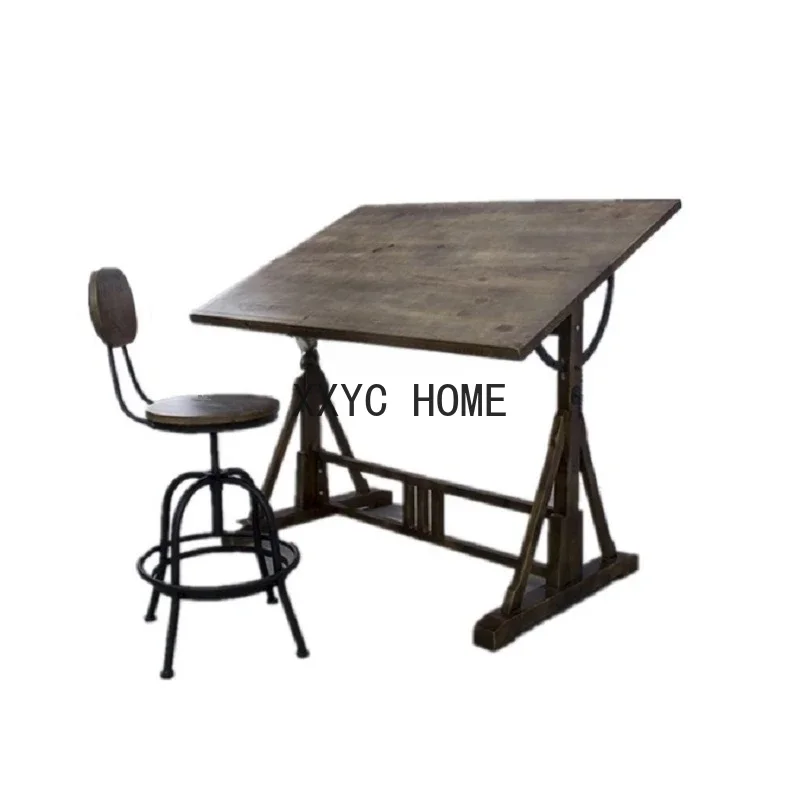 European Calligraphy Table Iron Art Drafting  Art Desk Designer Desk Solid Wood Workbench  Painting Table