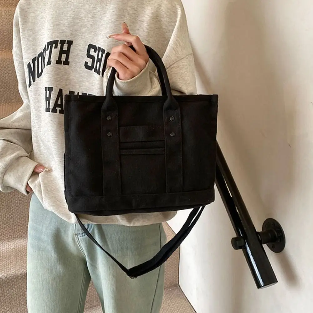 

Multi-pocket Canvas Shoulder Bag Handbag Large Capacity Japanese Style Crossbody Bag Message Bag Zipper Solid color Tote Bag