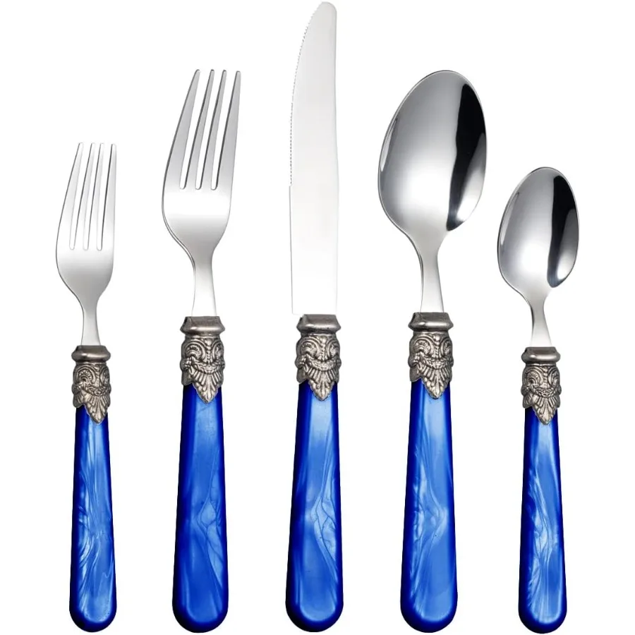 

Элегантный набор столовых приборов из нержавеющей стали 18/10 из 20 предметов на 4 винтажных столовых приборов, можно мыть в посудомоечной машине (20, темно-синий)