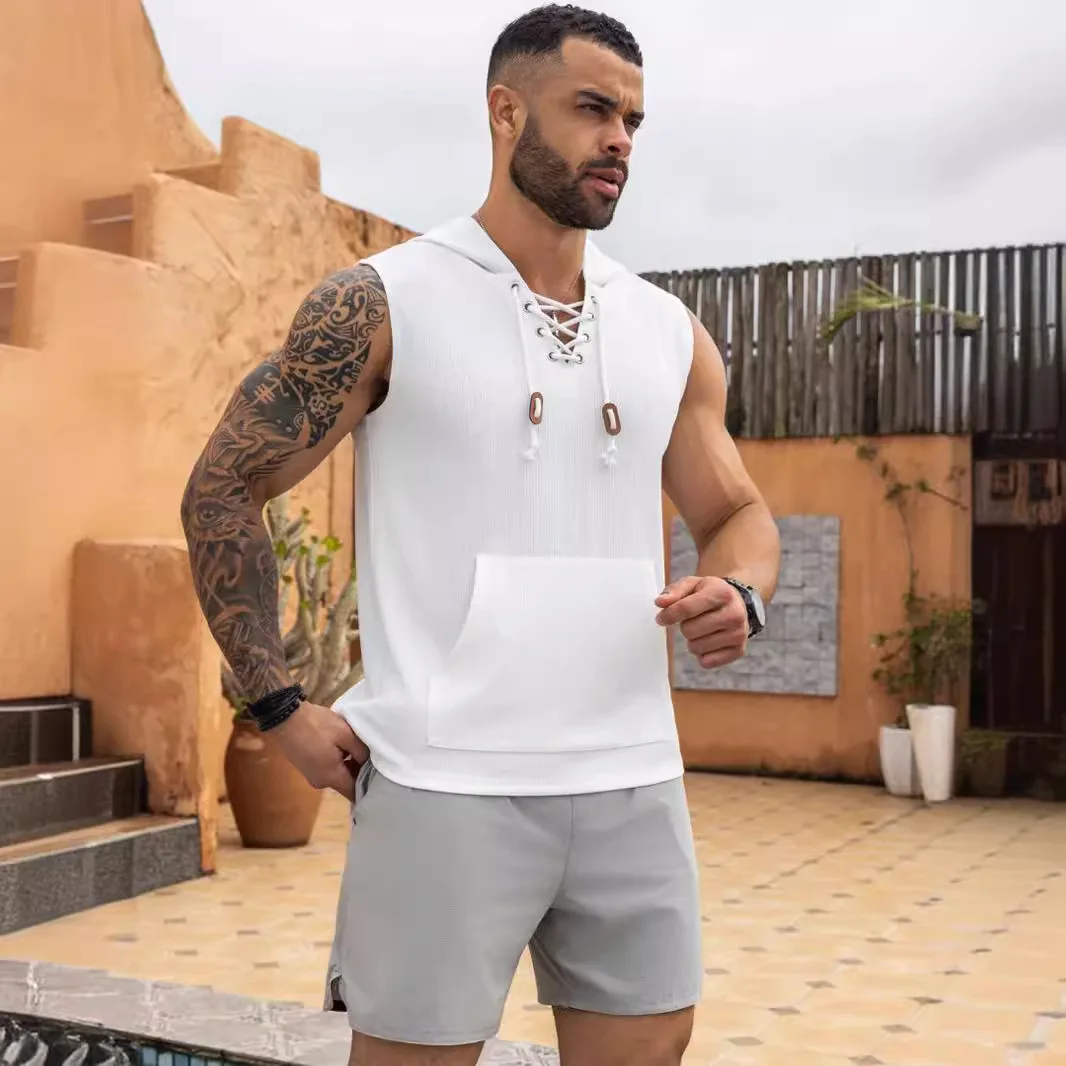 2024 Men's clothing Summer New Men's Tank Top Solid Color Sports Wide Shoulder Men's Sleeveless Tank Top T-shirt