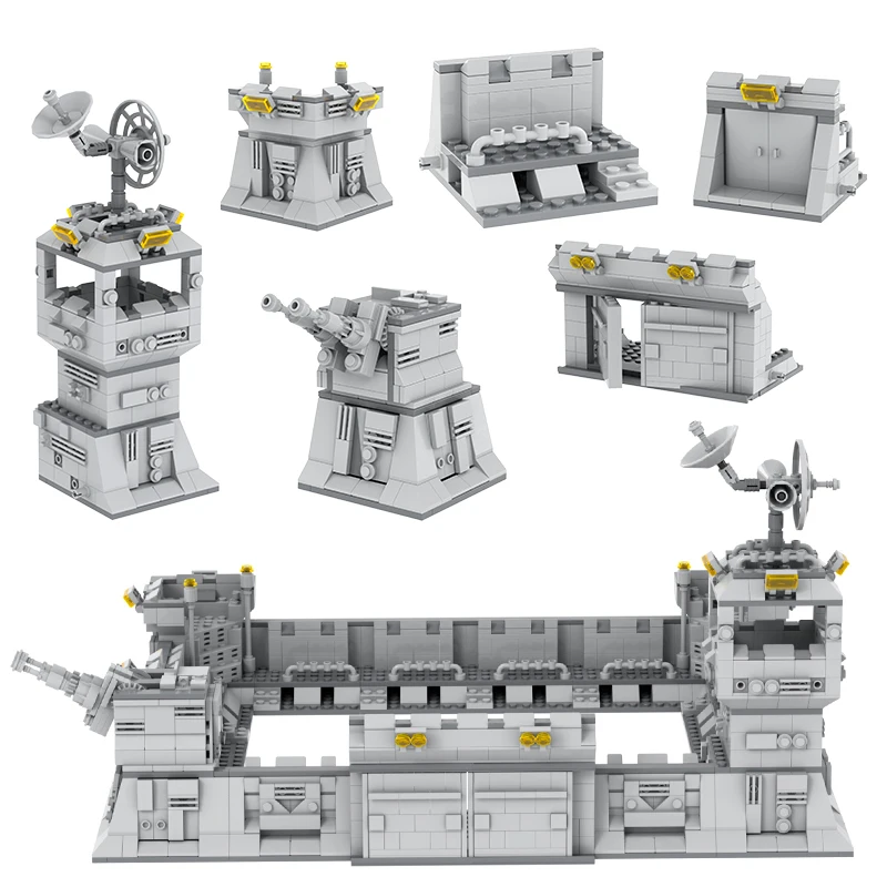 MOC5038 Military War Space Series Fortress Base Battery Gate Wall Radar Street View Building Block Toys For Children Gift Friend