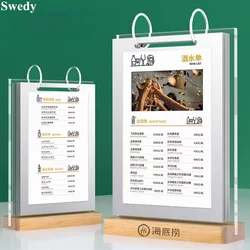 A4 210X297MM Wooden Acrylic Sign Holder Table Menu Paper Holder Display Stand Plastic 8.5x11 Picture Poster Frames