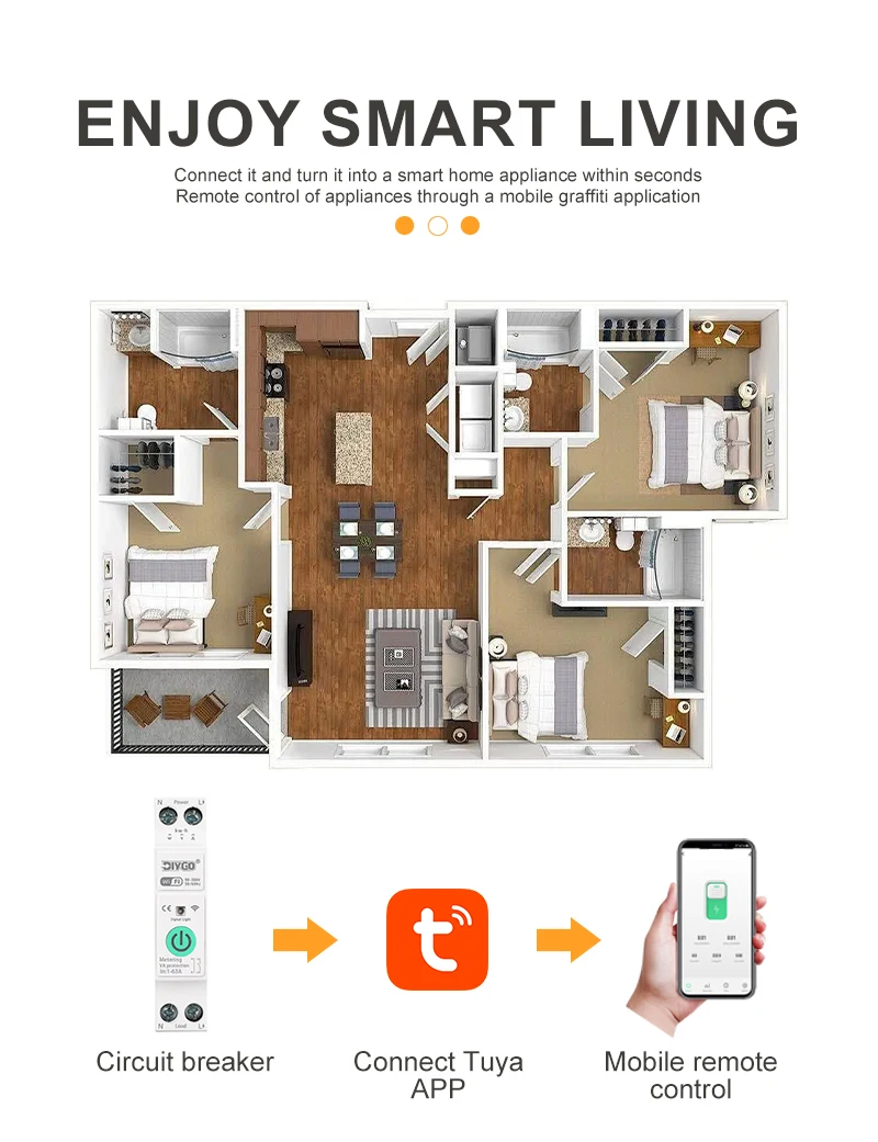 WLAN-Schutzschalter Kompatibel mit Tuya APP Fernbedienung Heim-Timer-Relais DGB-63T Messung Überwachung Spannung Stromschutz – Detail 6