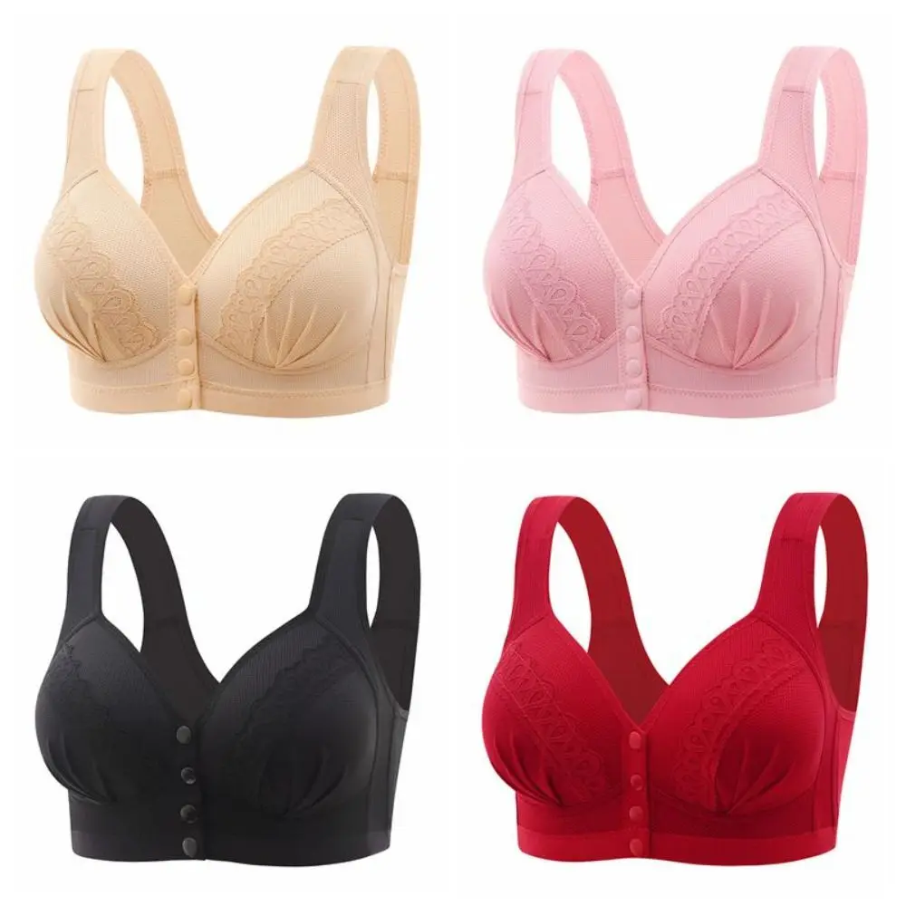 Sutiã de renda com botão frontal de malha simples sem fio ultrafino sem costura com almofada roupa íntima bralette feminino push up sutiã verão