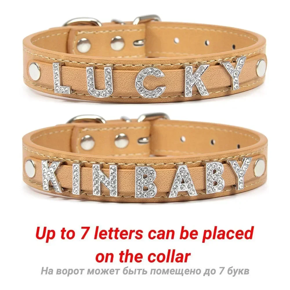 (Free Bling Rhinestone Letter)Custom Pet Cat Dog Collar Leather Puppy Collars For Small Medium Dogs Target Personalized Id Name