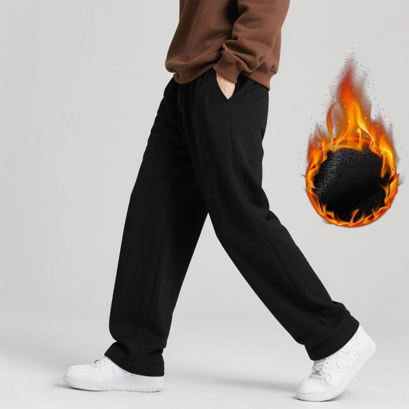 Plus Size Men Fleece Pants Winter Black Warm Plush Lining Cotton Printed Long Trousers 5XL 6XL 7XL 100-200kg Big Size Clothing