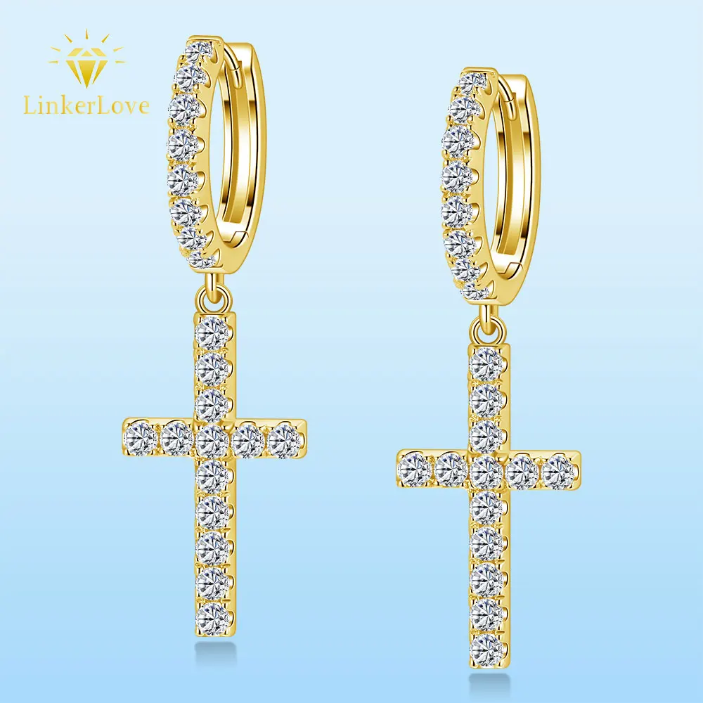 

LinkerLove Moissanite Cross Drop Pedant Earrings Rotatable Crown Pendant Necklace for Women 925 Sterling Silver Fine Jewelry Set