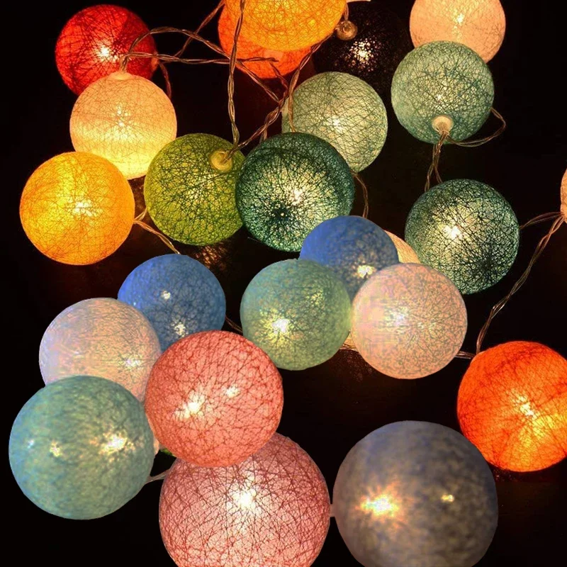 

20LED Cotton Ball String Lights 2M Christmas Garland Fairy Light String Wedding Festival Party Decoration Home Outdoor Lamp Ball