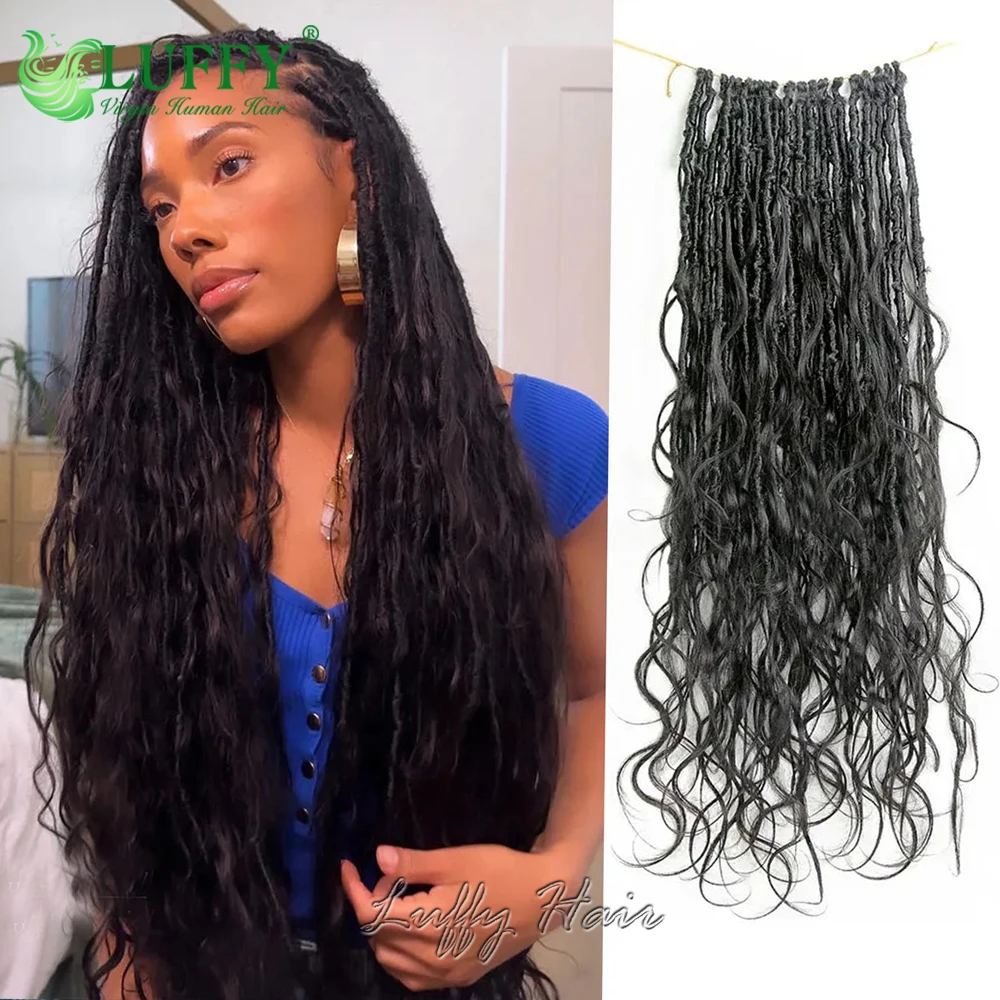 Häkeln Boho Locs mit menschlichem Haar wellig vor geschlungene Locs Haar knoten loses Geflecht mit menschlichem Haar Körper Welle volle Enden Haar verlängerungen