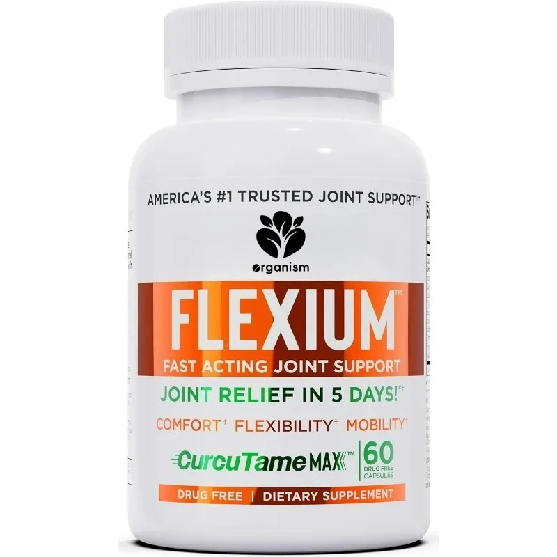 

Flexium Fast Acting Joint Support, без лекарственных добавок, с комплексом CurcuTame, поддерживает гибкость и функцию суставов, 60 капсул