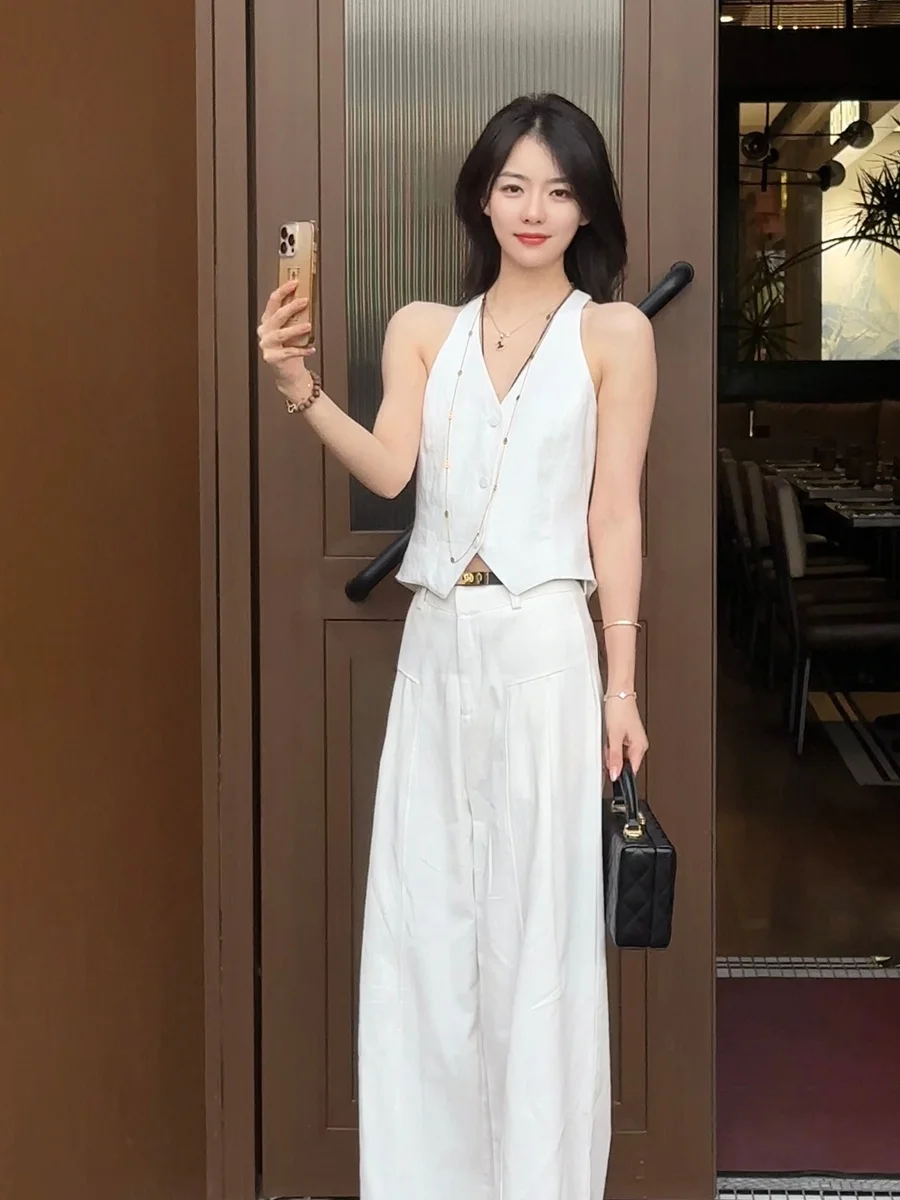 

Slimming Summer Casual Faionable White Cool Feeling Vest Lin Ziqi【Qi Yun Xu】Women's Busin Casual Sle Roupca Fiber Vest