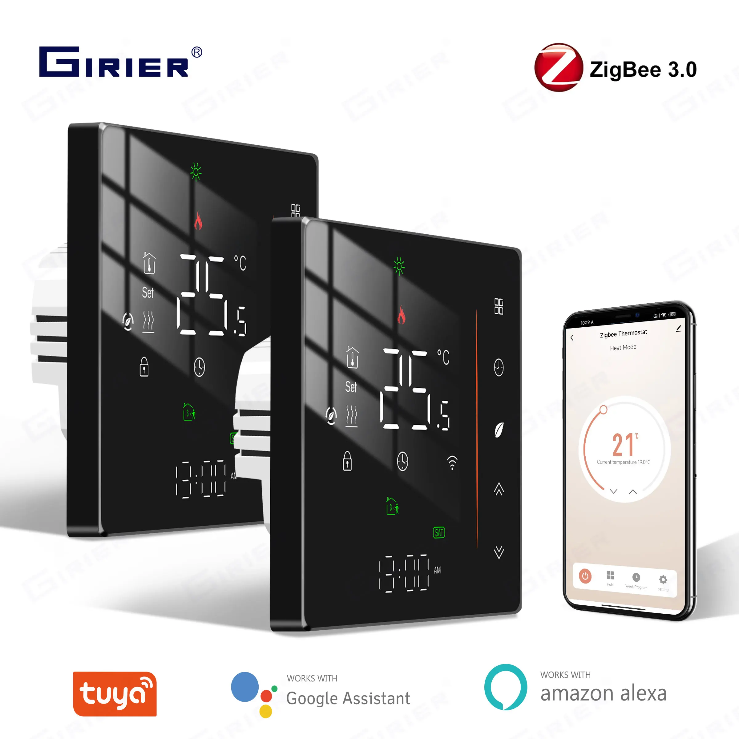 GIRIER Tuya ZigBee Thermostat for Water/Electric Heating/Gas Water Bolier Smart Temperature Controller Supports Alexa Hey Google