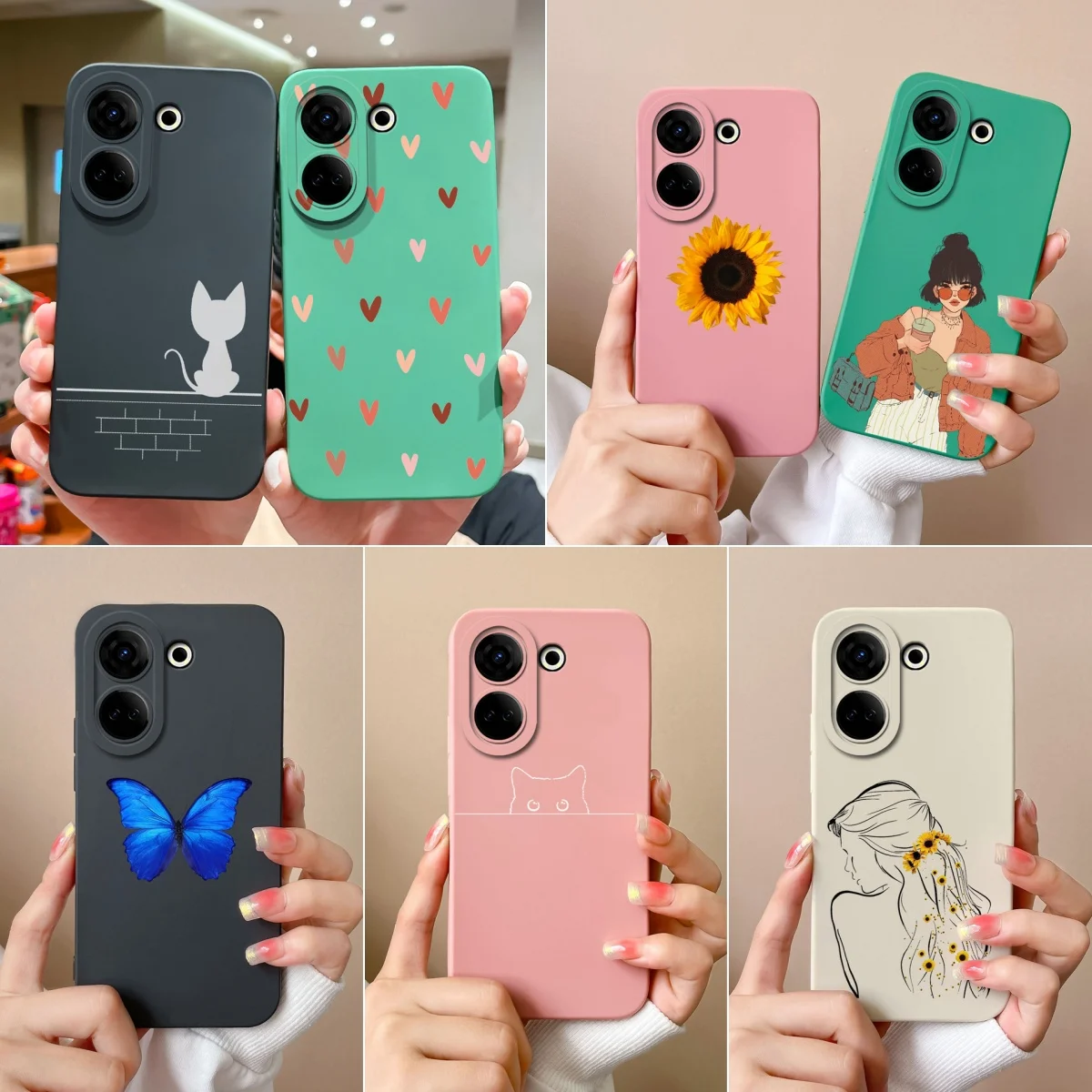 Capa de telefone bonito para Tecno, Camon 20, 4G, 20 Pro, Sweet Girl Liquid Soft Silicone, Capa traseira, Capa protetora