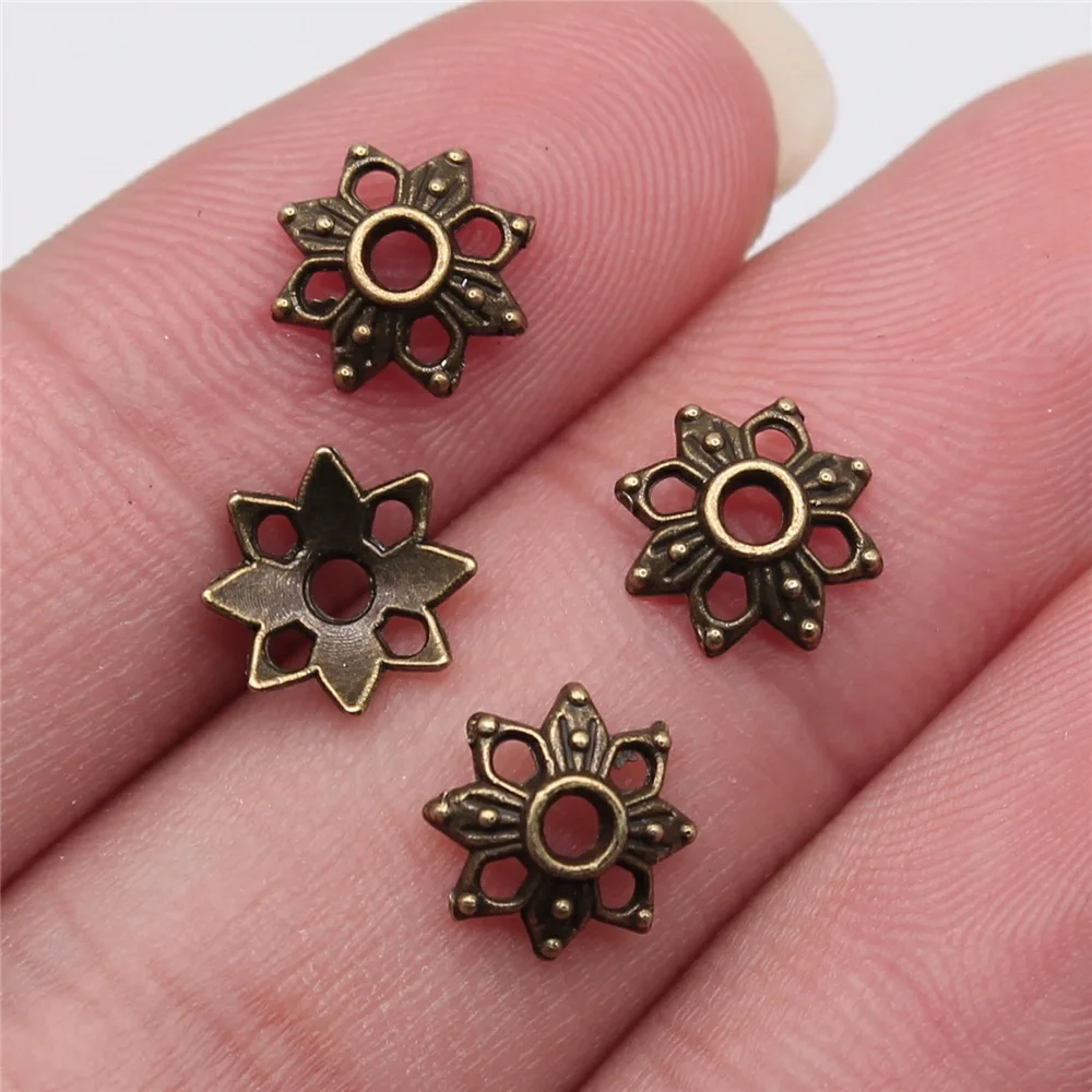 50pcs 9x9mm Alloy Charm Floral Hollow out Bead Cap Finding L008